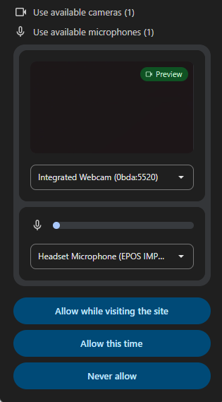 Chrome Browser Permission Prompt